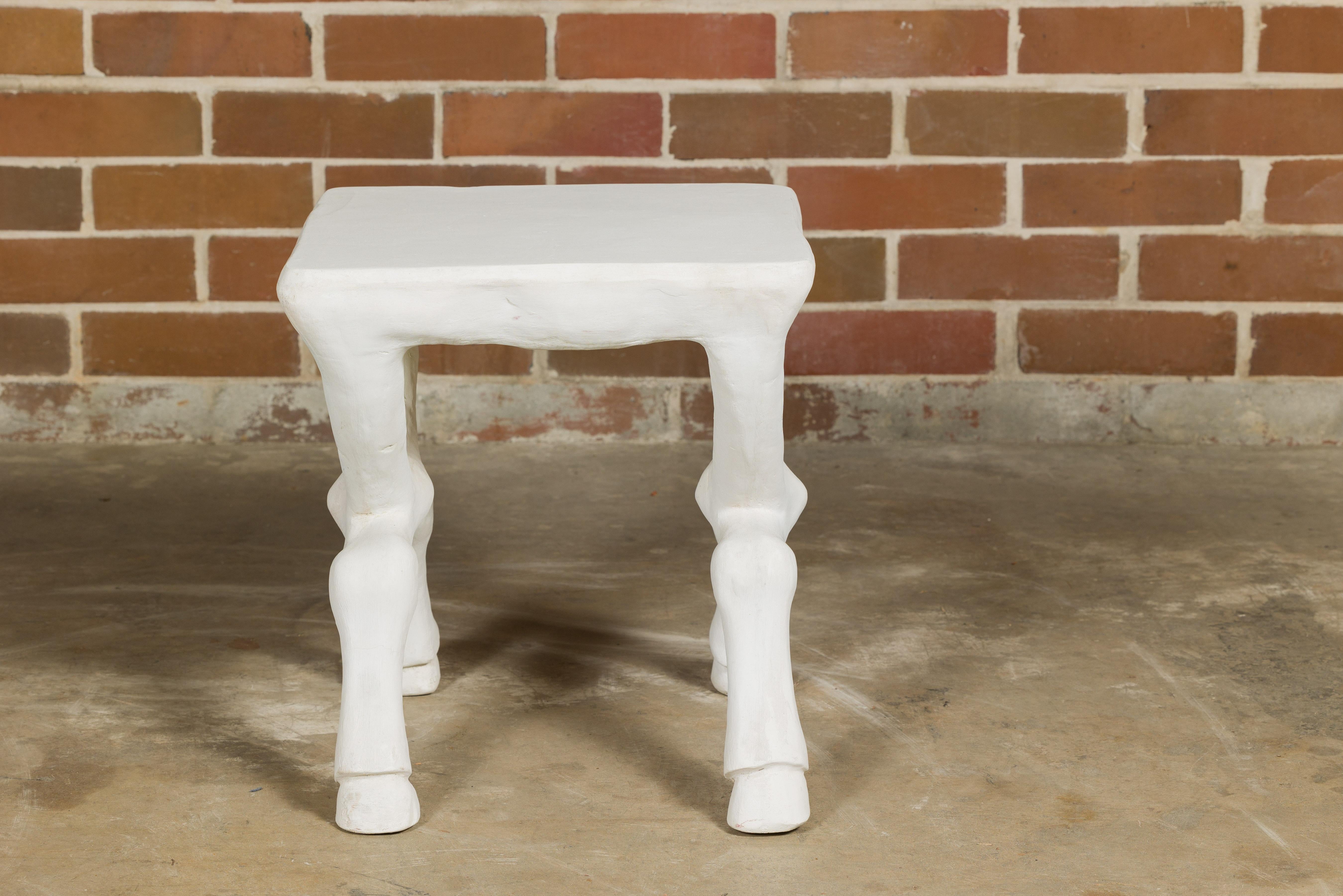 Signed John Dickinson 1970s White Plaster Low Side Table with Hoofed Feet In Good Condition For Sale In Atlanta, GA