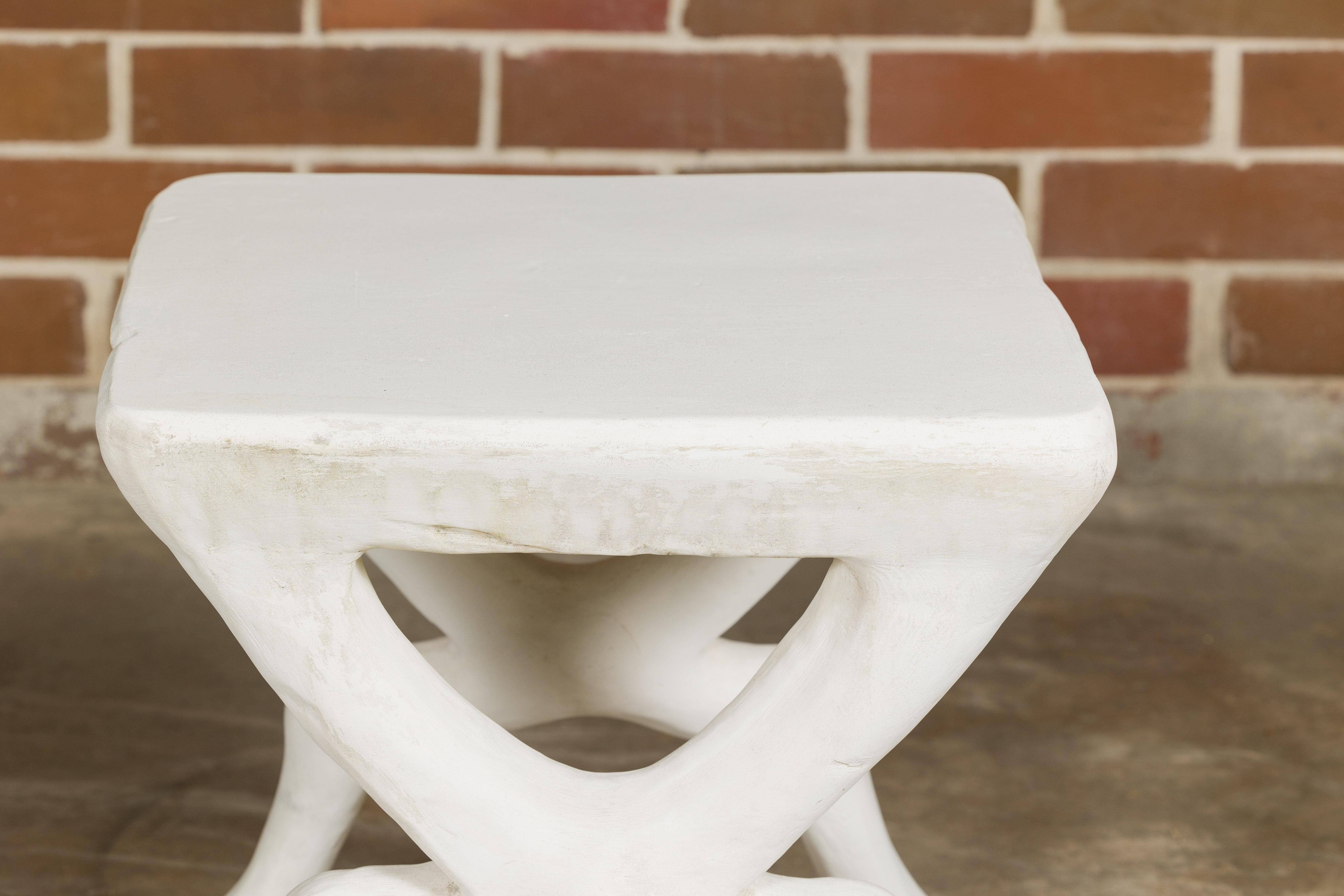 20th Century Signed John Dickinson 1970s White Plaster Low Side Table with Hoofed Feet For Sale
