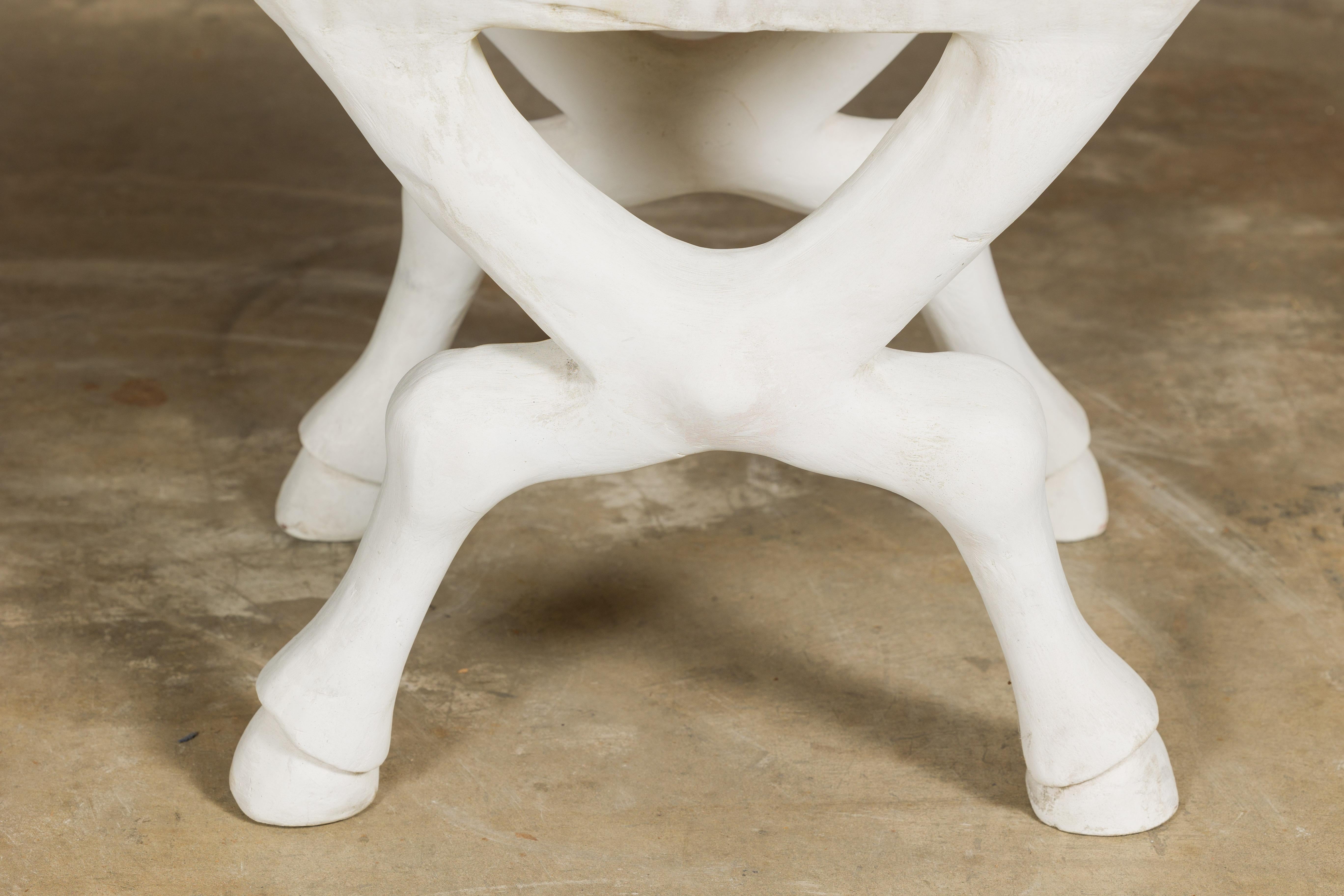 Signed John Dickinson 1970s White Plaster Low Side Table with Hoofed Feet For Sale 1