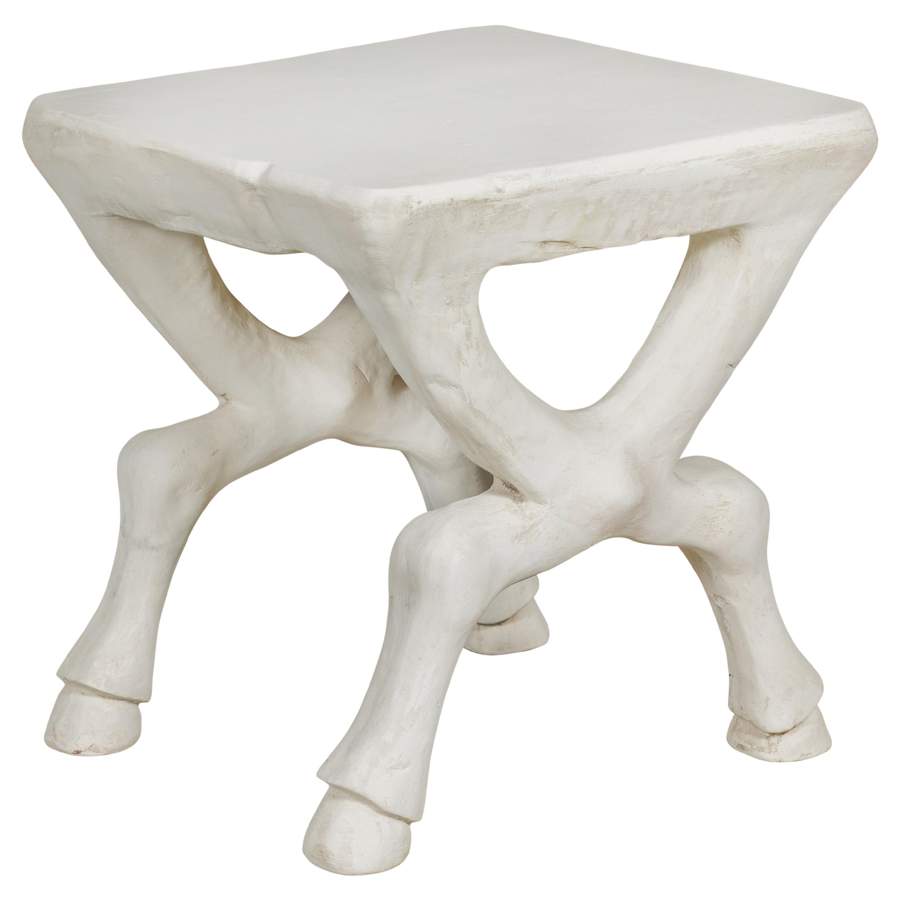 Signed John Dickinson 1970s White Plaster Low Side Table with Hoofed Feet