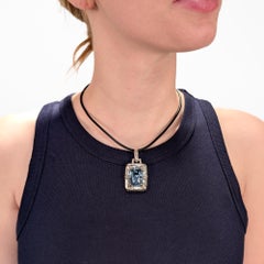 Signed John Hardy Sterling Silver, 18K Gold & Blue Topaz Bamboo Necklace Pendant