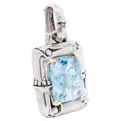 Signed John Hardy Sterling Silver, 18K Gold & Blue Topaz Bamboo Necklace Pendant