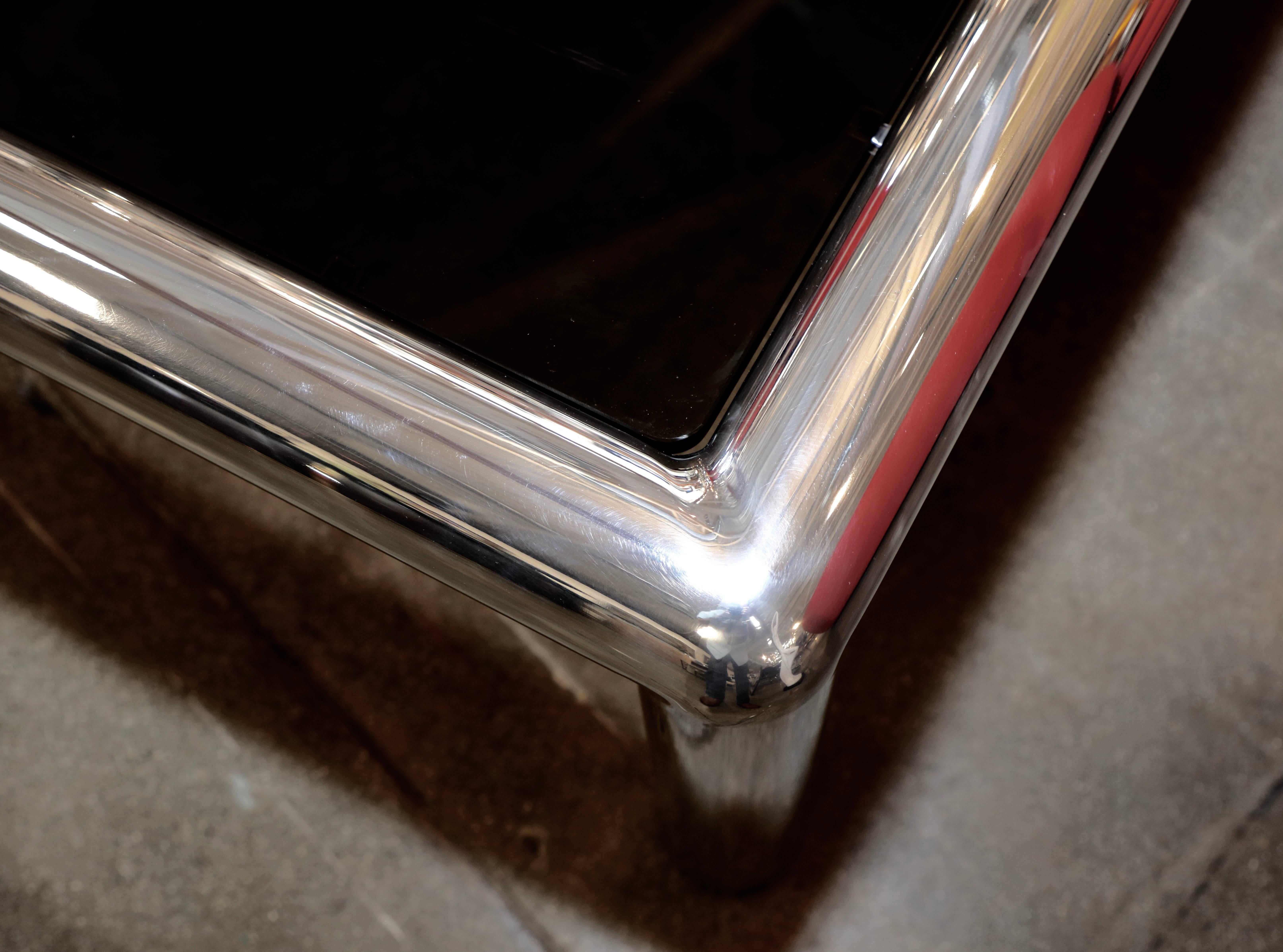 Signed John Mascheroni Aluminum Table with New Bronze Colored Glass 2