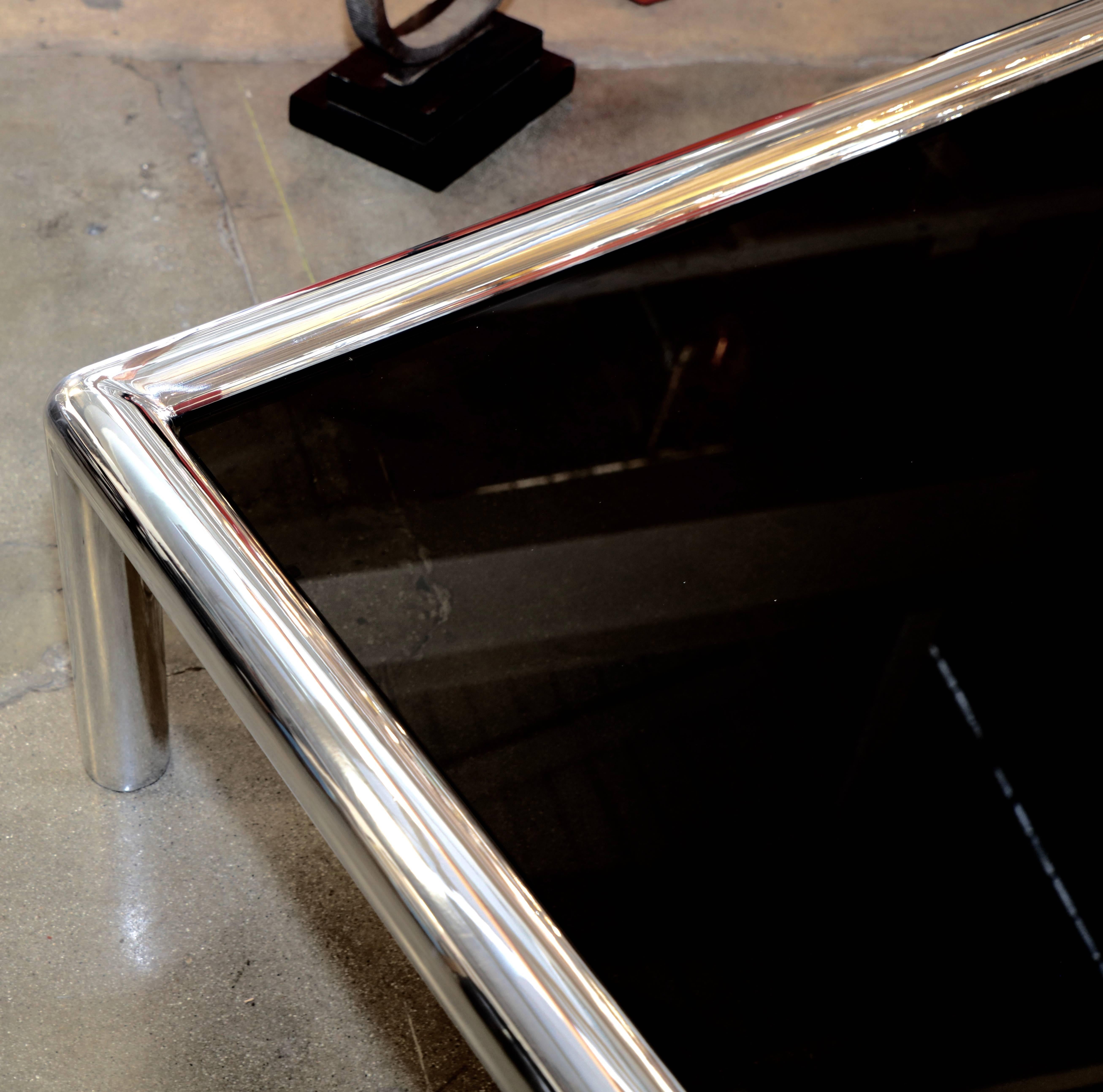 Signed John Mascheroni Aluminum Table with New Bronze Colored Glass 3