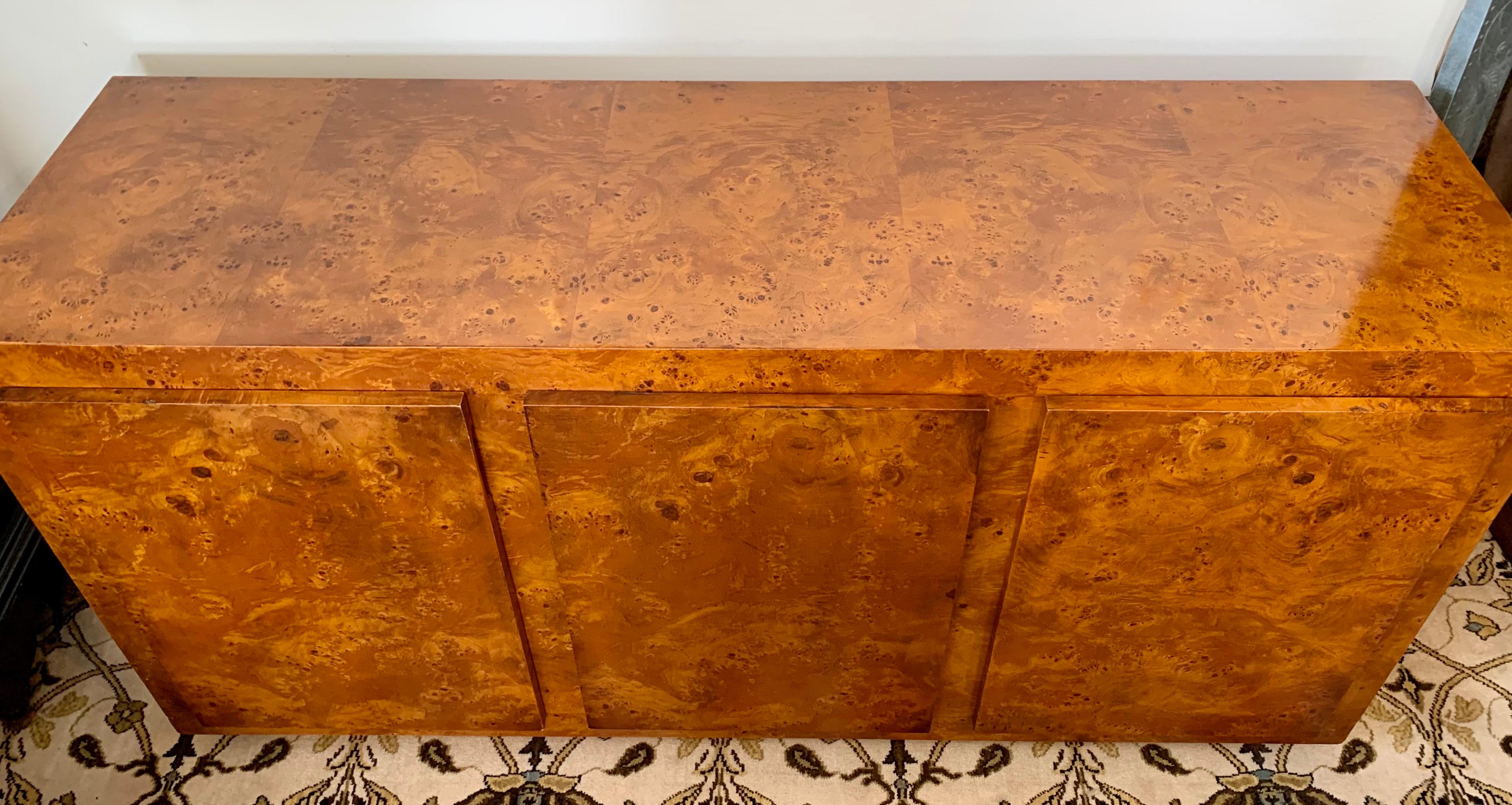 Mid-Century Modern Signed John Stuart Mid-Century Burlwood Credenza Sideboard Buffet Dresser