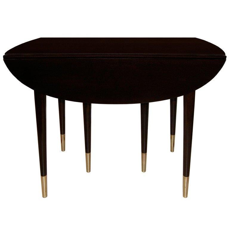 Signed John Widdicomb Ebonized Walnut and Brass Drop-Leaf Table In Excellent Condition For Sale In New York, NY