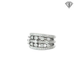 Signed Jose Hess for Birks 18K White Gold Multi-Row Diamond Ring, Size 7