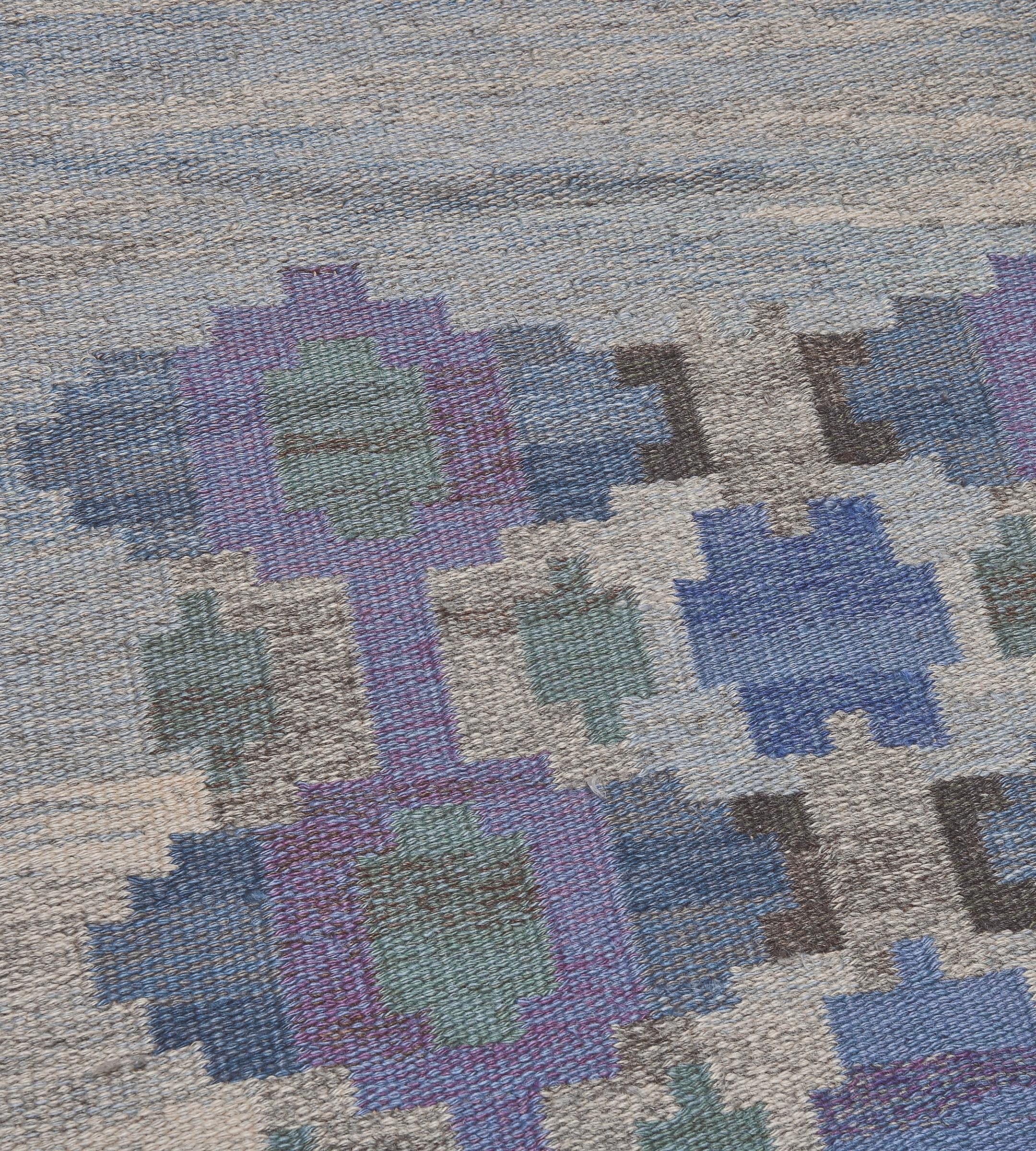 Mid-20th Century Signed Judith Johansson Vintage Handwoven Midcentury Swedish Flat-Weave For Sale