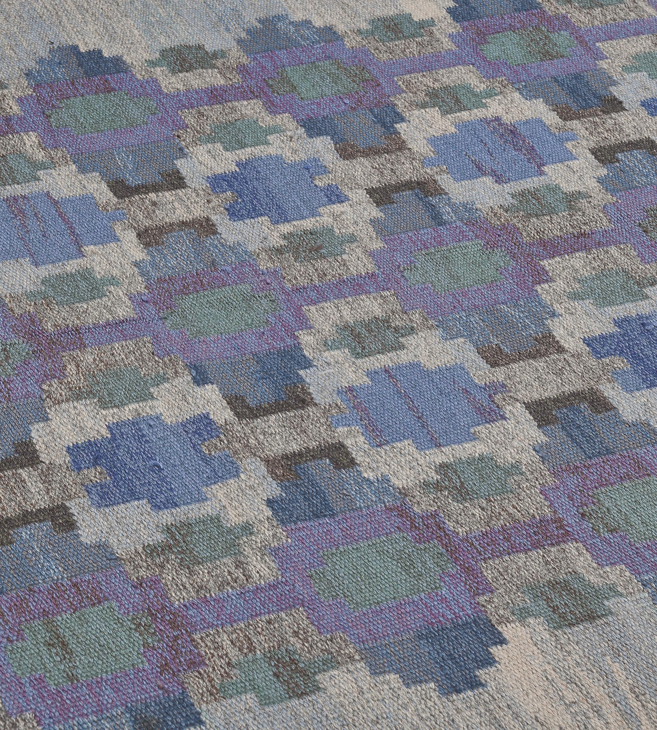Wool Signed Judith Johansson Vintage Handwoven Midcentury Swedish Flat-Weave For Sale