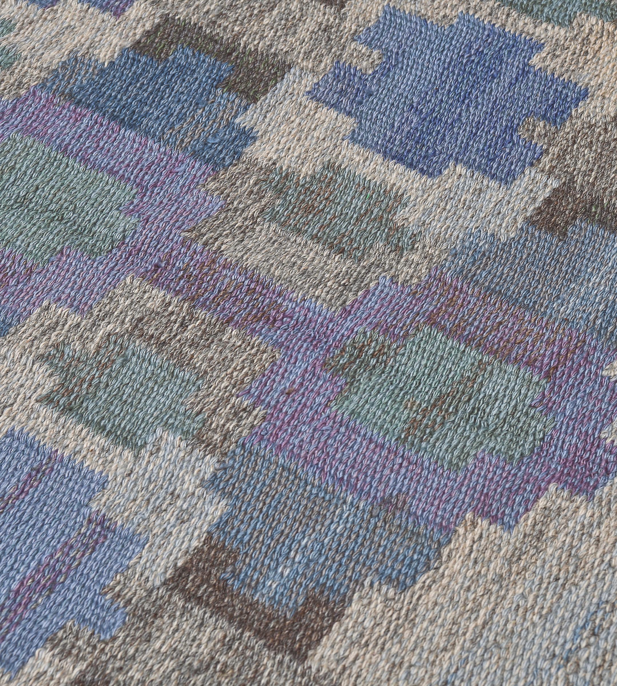 Hand-Woven Signed Judith Johansson Vintage Handwoven Midcentury Swedish Flat-Weave For Sale