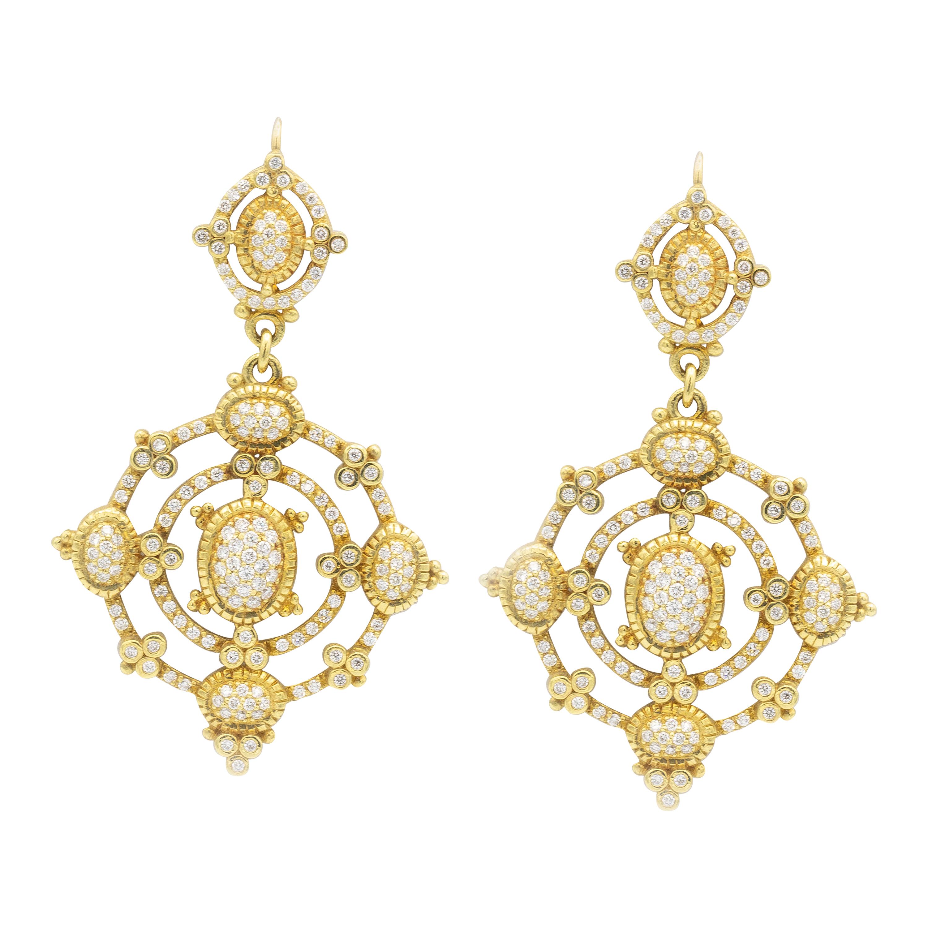 Signed Judith Ripka 4.80 Carat Diamonds 18 Karat Gold Earrings