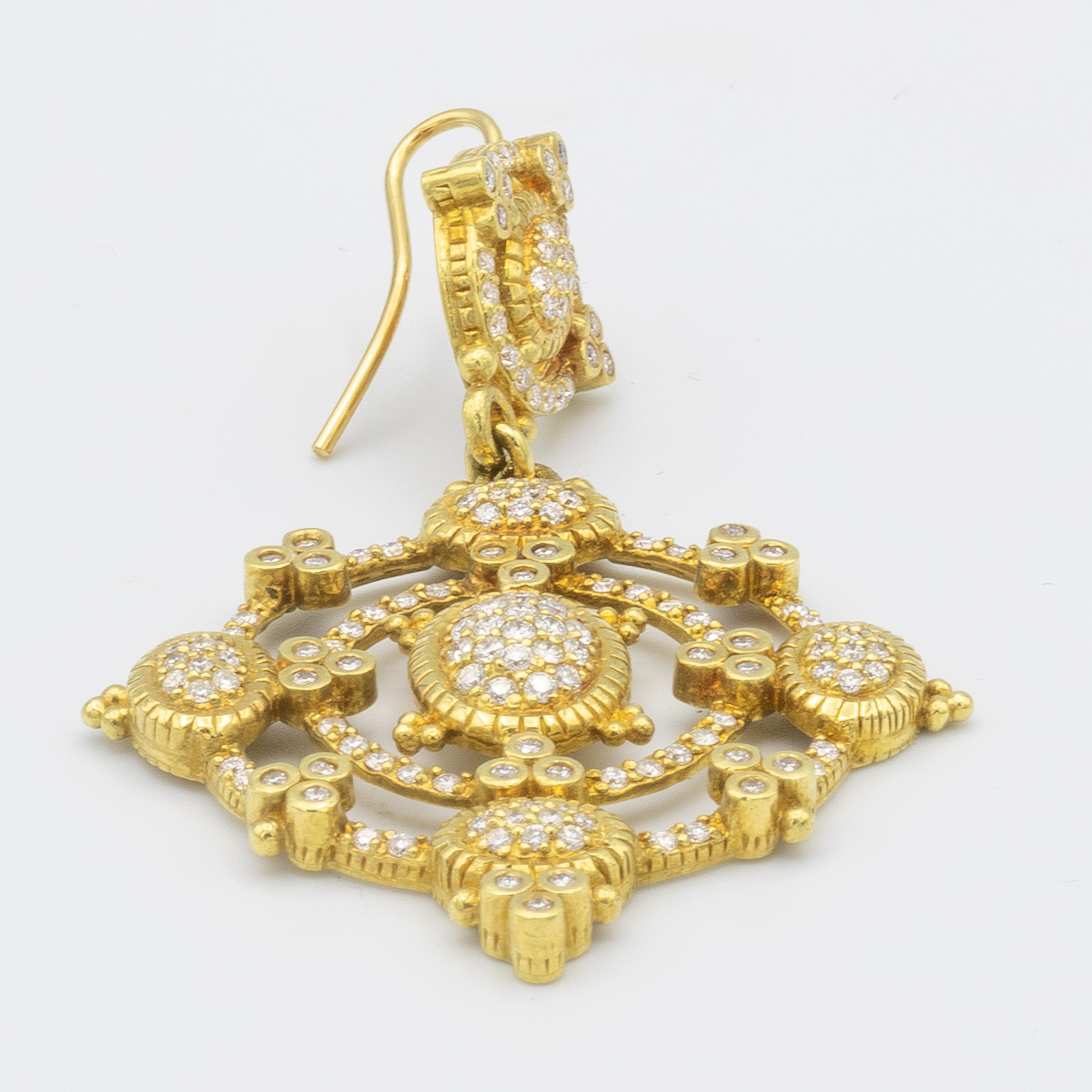 Round Cut Signed Judith Ripka 4.80 Carat Diamonds 18 Karat Gold Earrings