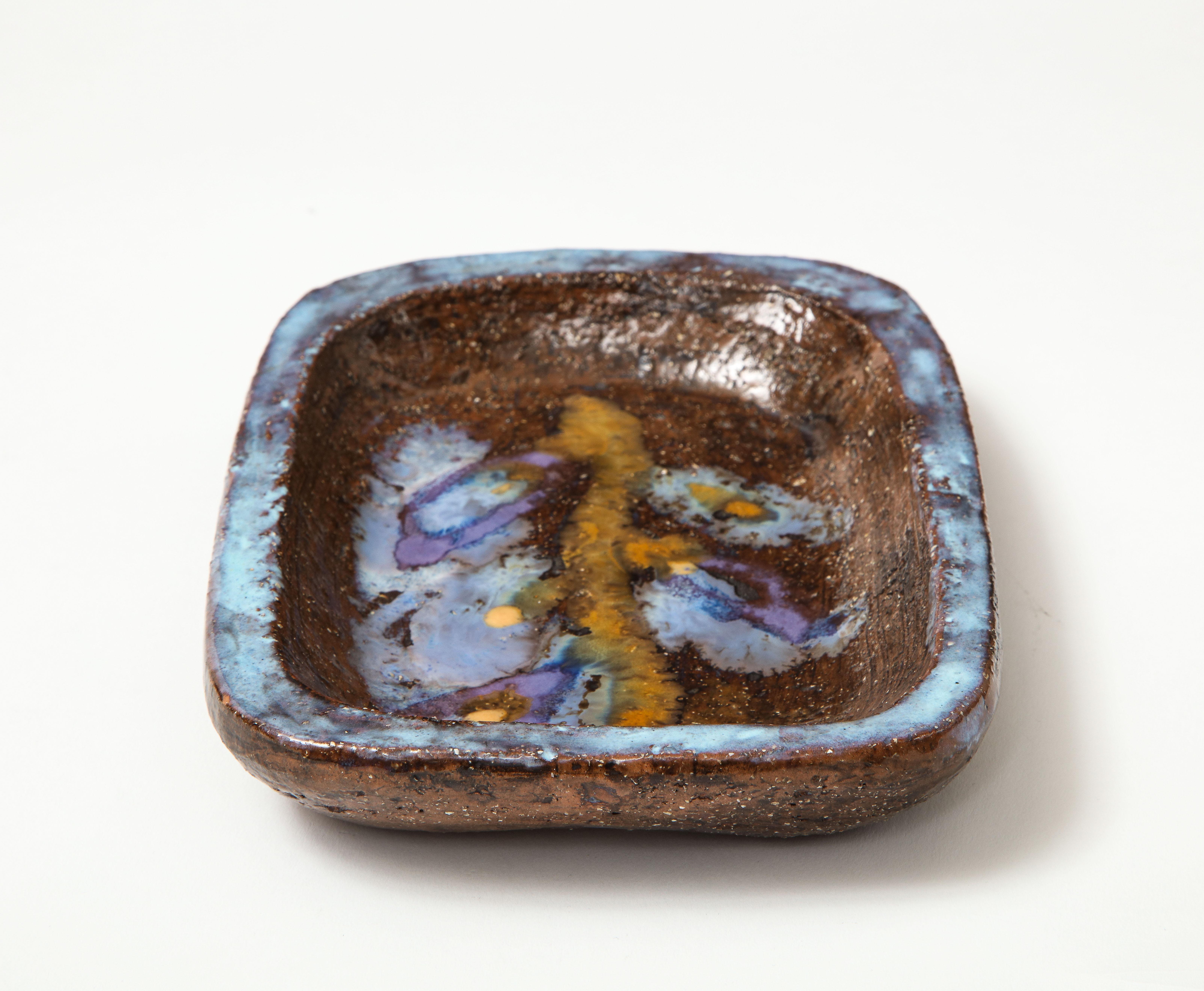 French Signed Juliette Derel Stoneware Ceramic Dish
