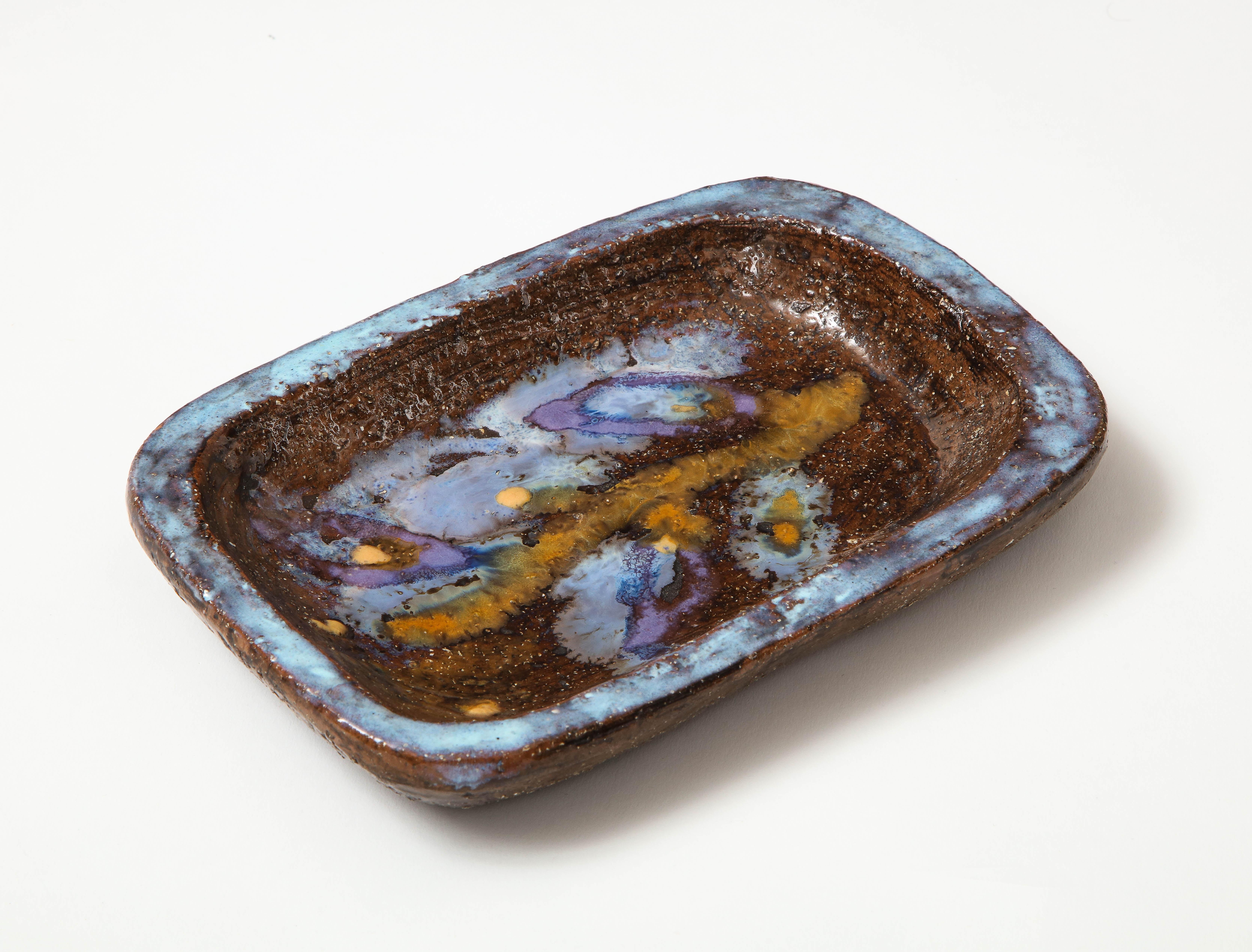 Glazed Signed Juliette Derel Stoneware Ceramic Dish
