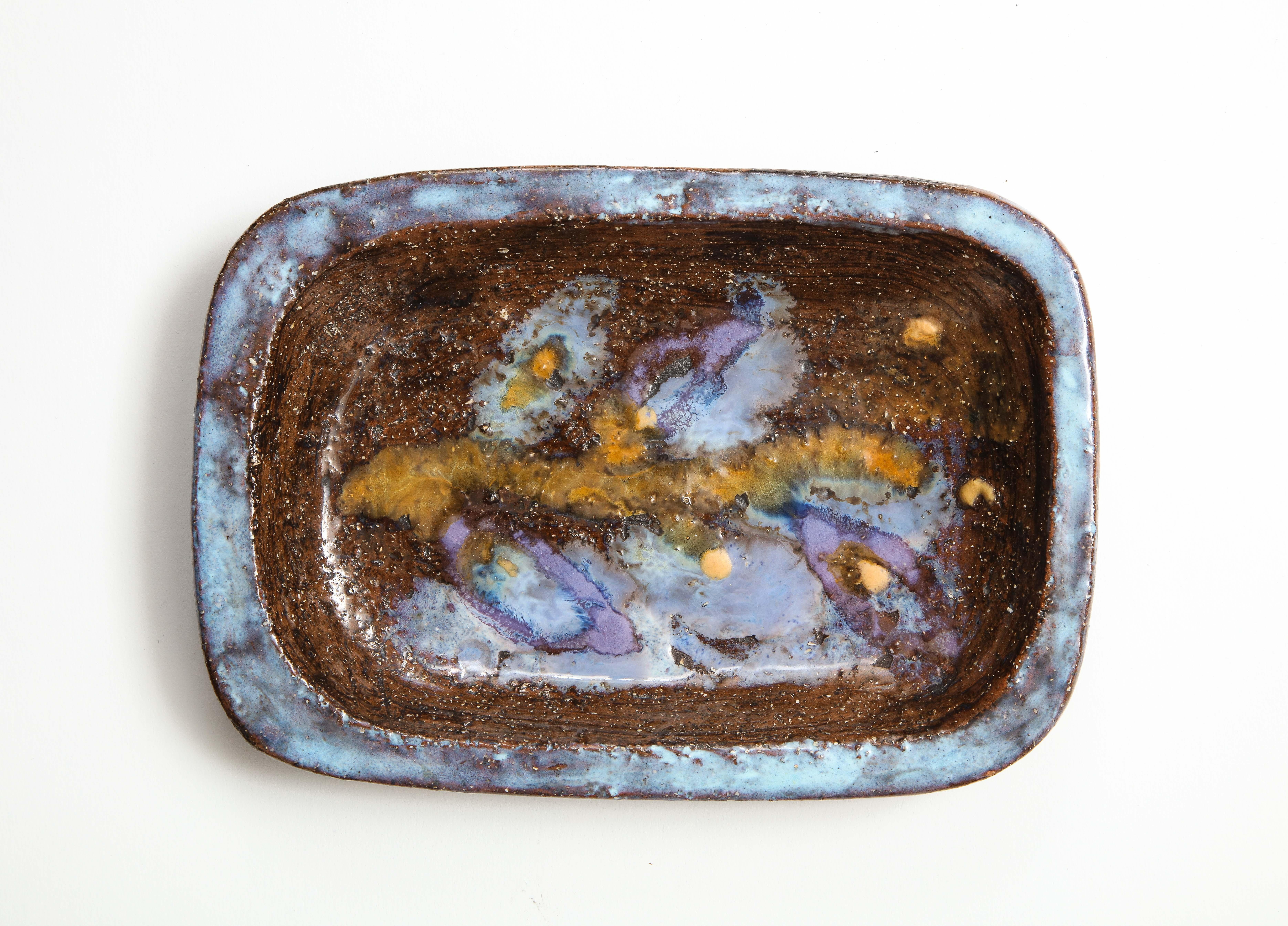 20th Century Signed Juliette Derel Stoneware Ceramic Dish