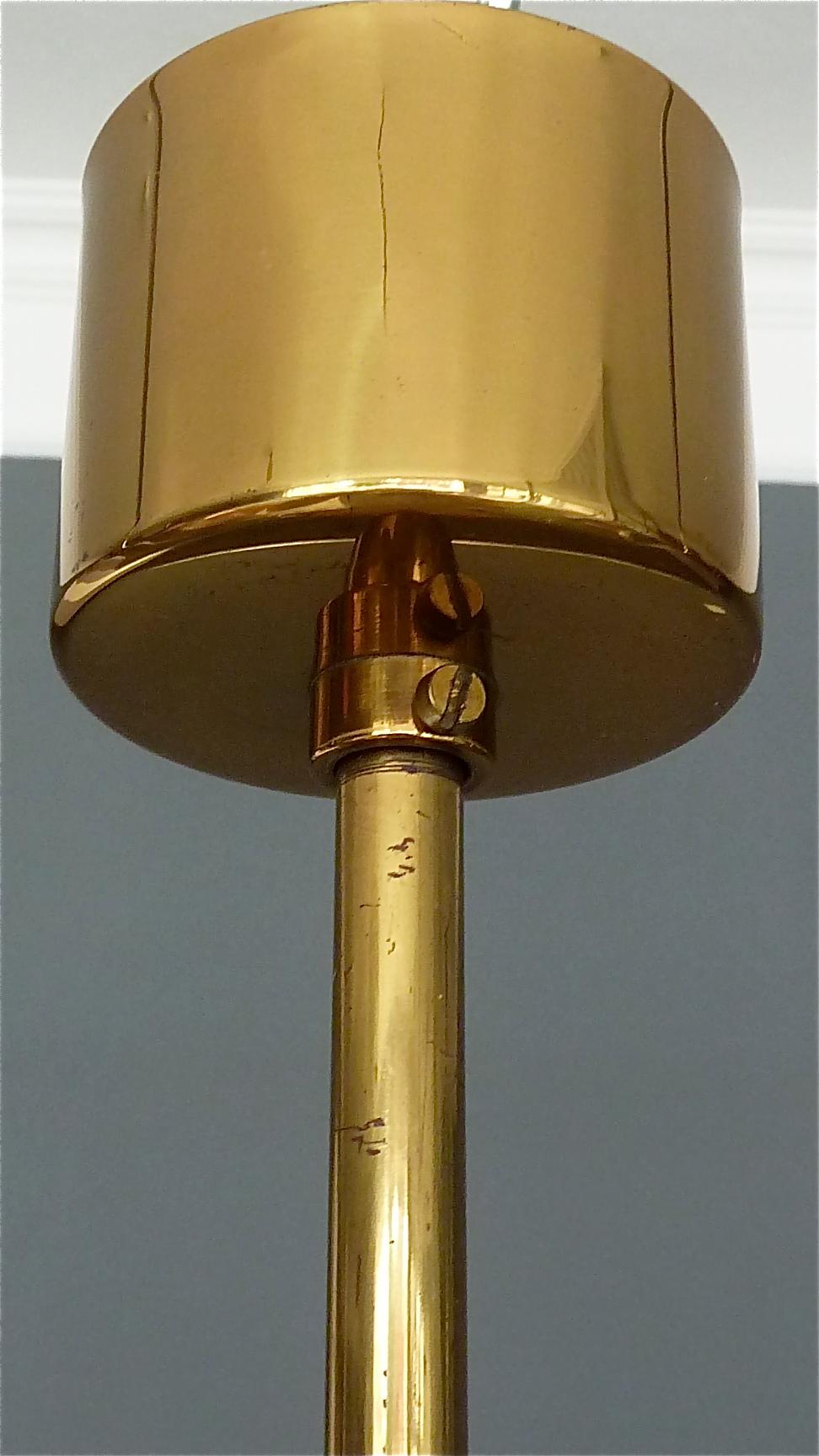 Signed Kaiser Drum Disc Chandelier Brass Ice Glass Pendant 1960s Kalmar Style In Good Condition In Nierstein am Rhein, DE