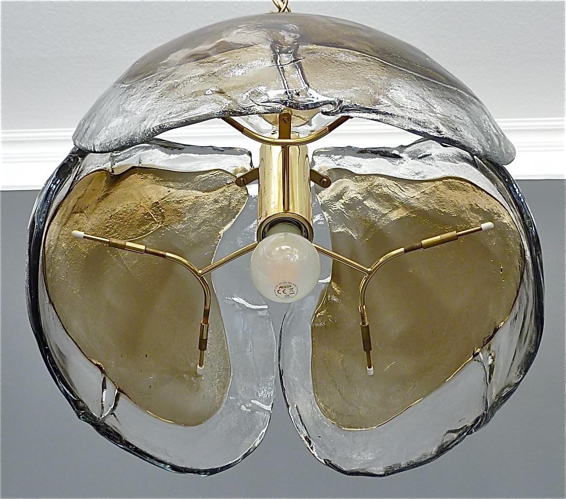 Signed Kaiser Pendant Lamp Kalmar Mazzega Style Murano Ice Glass Dome Brass 1960 For Sale 8