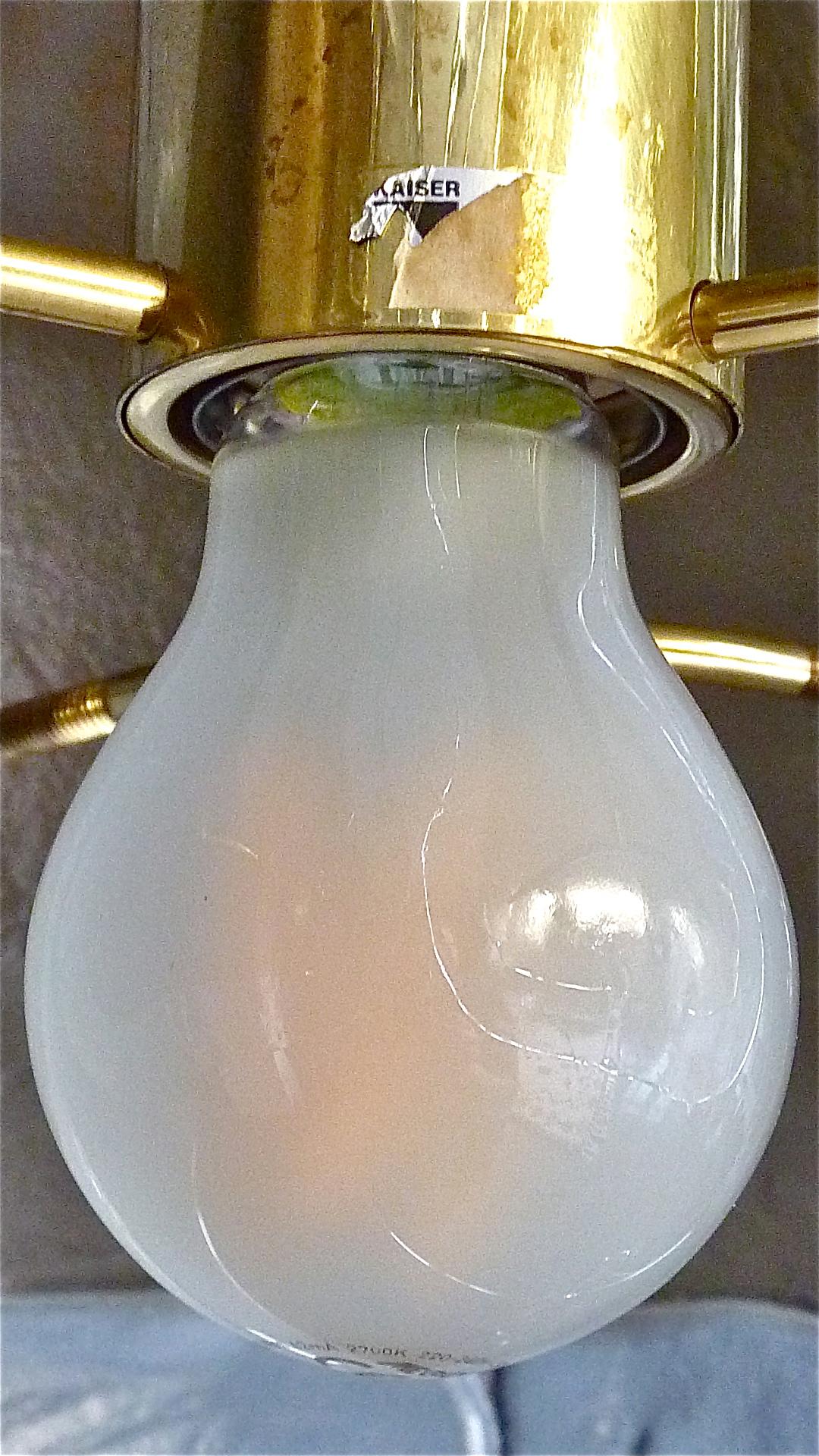 Signed Kaiser Pendant Lamp Kalmar Mazzega Style Murano Ice Glass Dome Brass 1960 For Sale 11