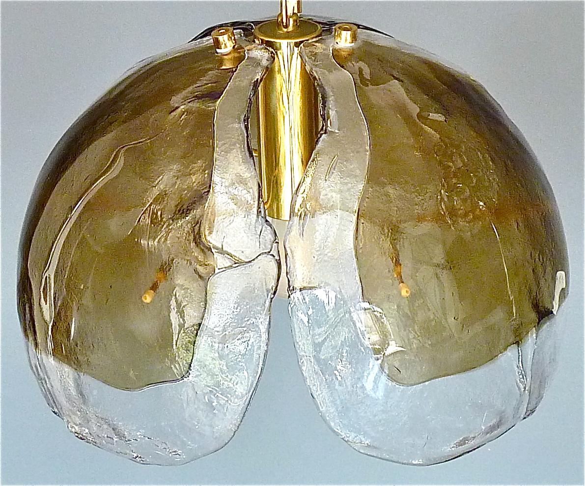 Signed Kaiser Pendant Lamp Kalmar Mazzega Style Murano Ice Glass Dome Brass 1960 For Sale 12