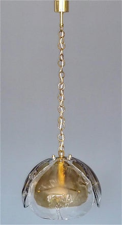 Signiert Kaiser Pendelleuchte Kalmar Mazzega Stil Murano Eis Glas Dome Messing 1960