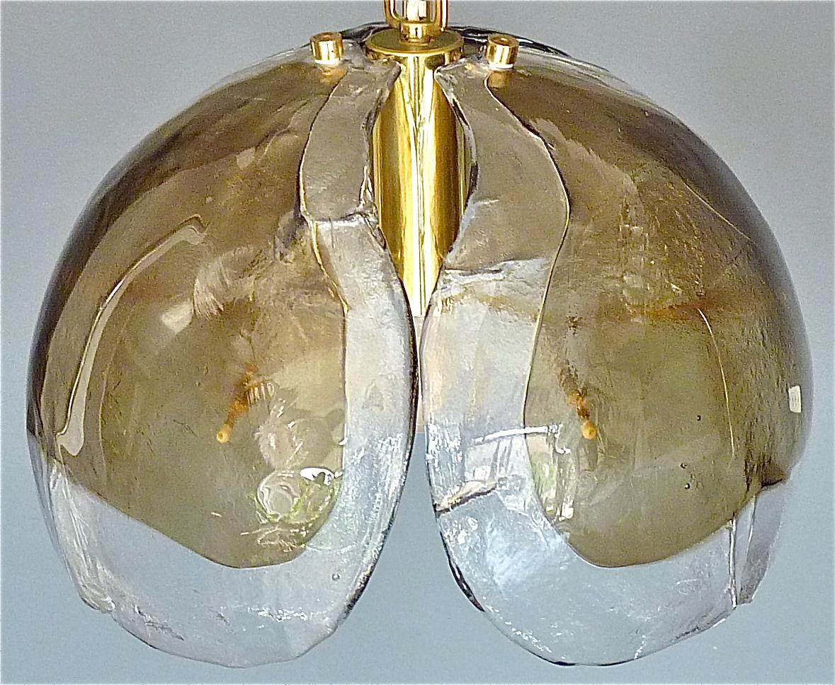 Signed Kaiser Pendant Lamp Kalmar Mazzega Style Murano Ice Glass Dome Brass 1960 For Sale 13