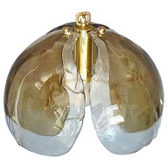 Vintage Signed Kaiser Pendant Lamp Kalmar Mazzega Style Murano Ice Glass Dome Brass 1960