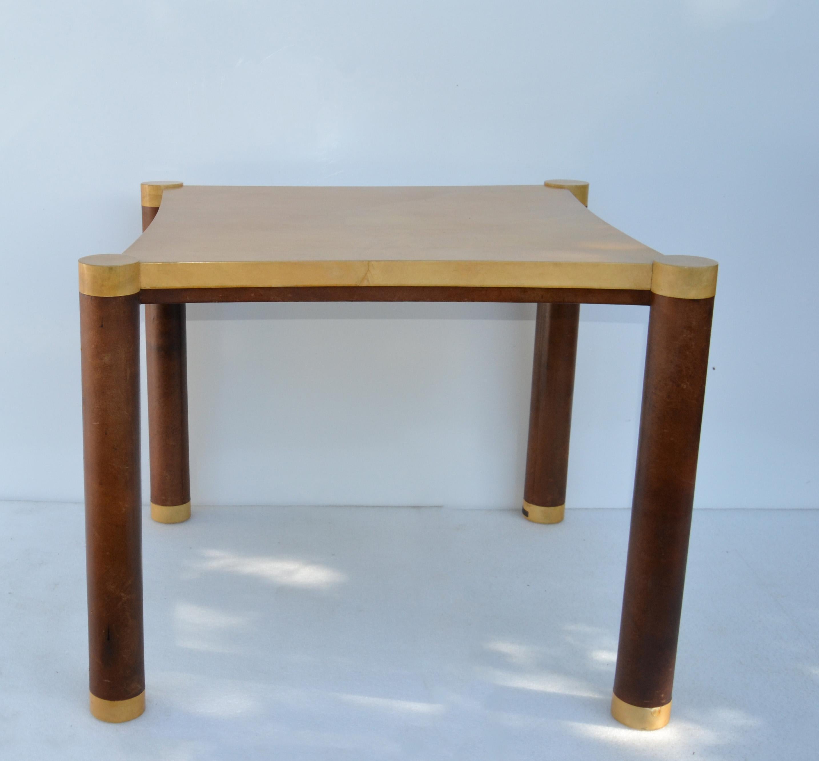 Signed Karl Springer Lacquered Goatskin & Brown Leather Game Table, Card Table 8