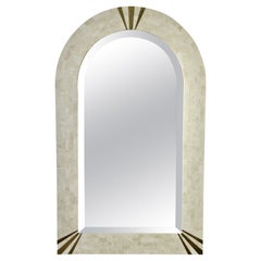 "Signed" Karl Springer Large Brass & Tessellated Stone Wall Mounted Mirror 1980s