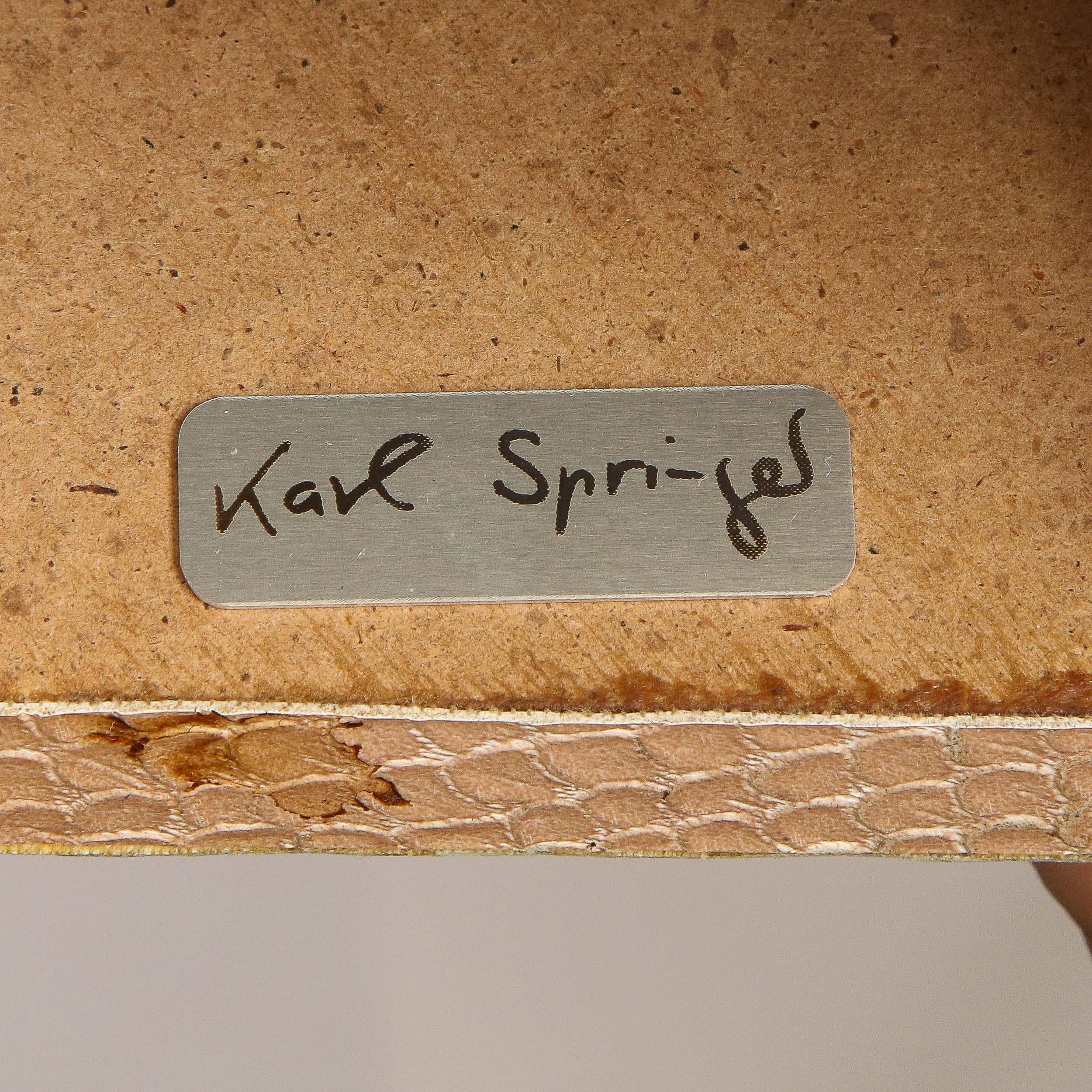 Signed Karl Springer Modernist Hexagonal Table Lamp in Beige Snakeskin 8