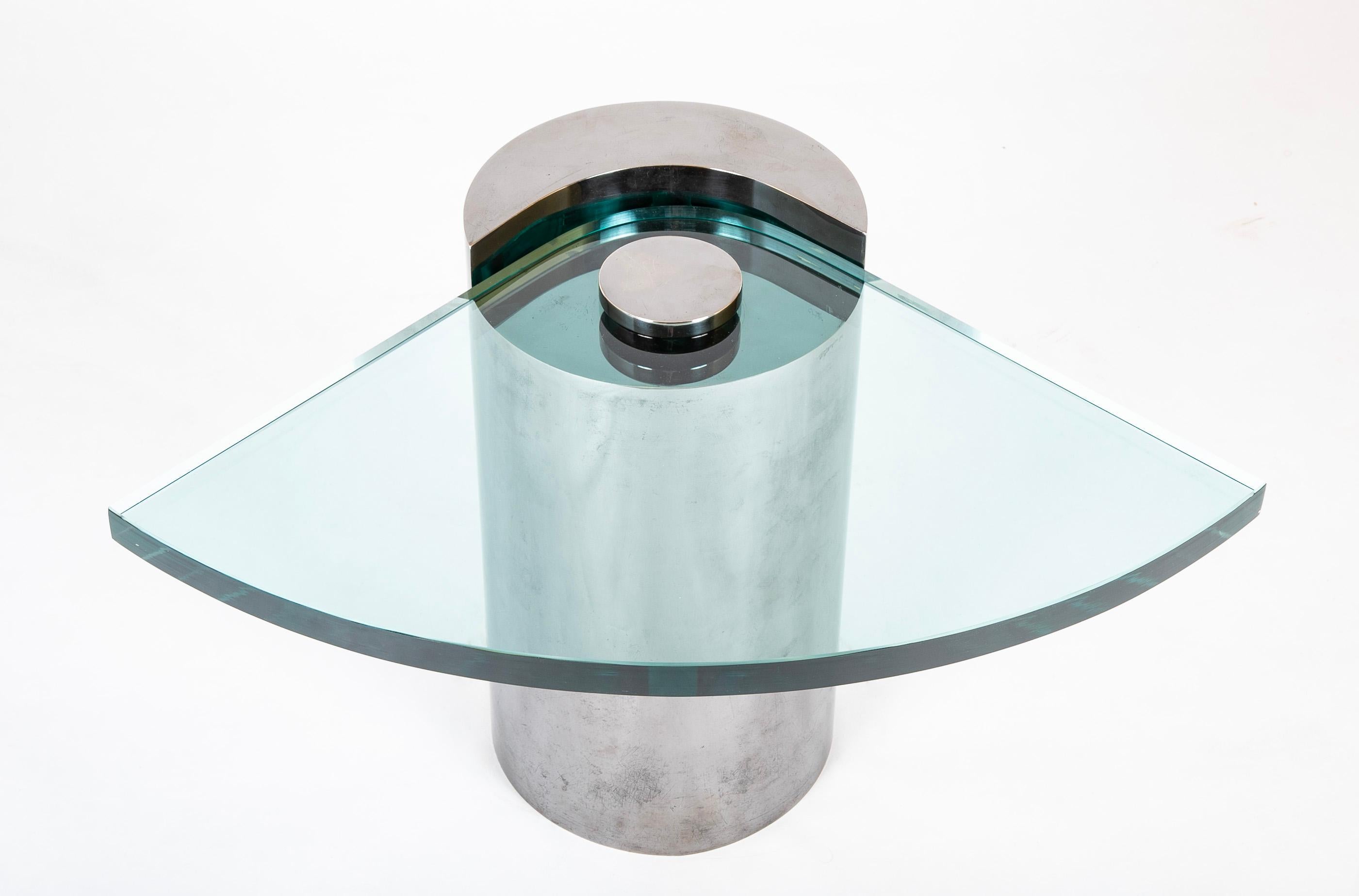 Late 20th Century Signed Karl Springer Side Table with Cantilevered Glass Top For Sale