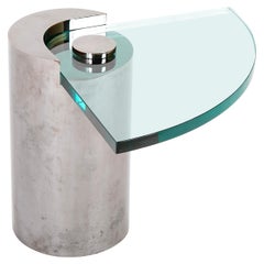 Signed Karl Springer Side Table with Cantilevered Glass Top