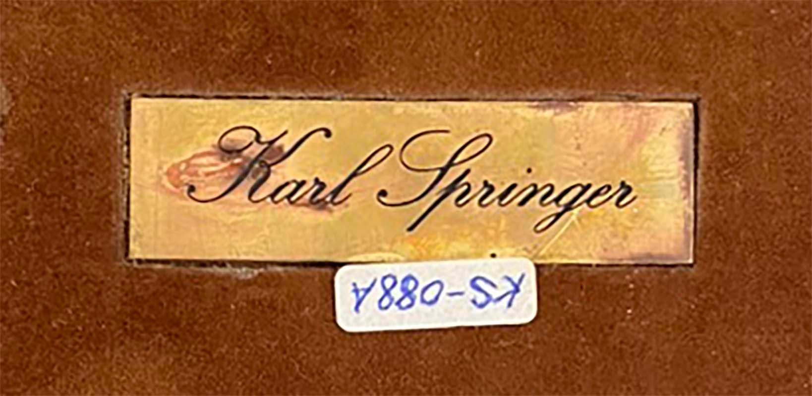 Caja de piedra teselada firmada por Karl Springer con interior de piel de zapa en venta 3