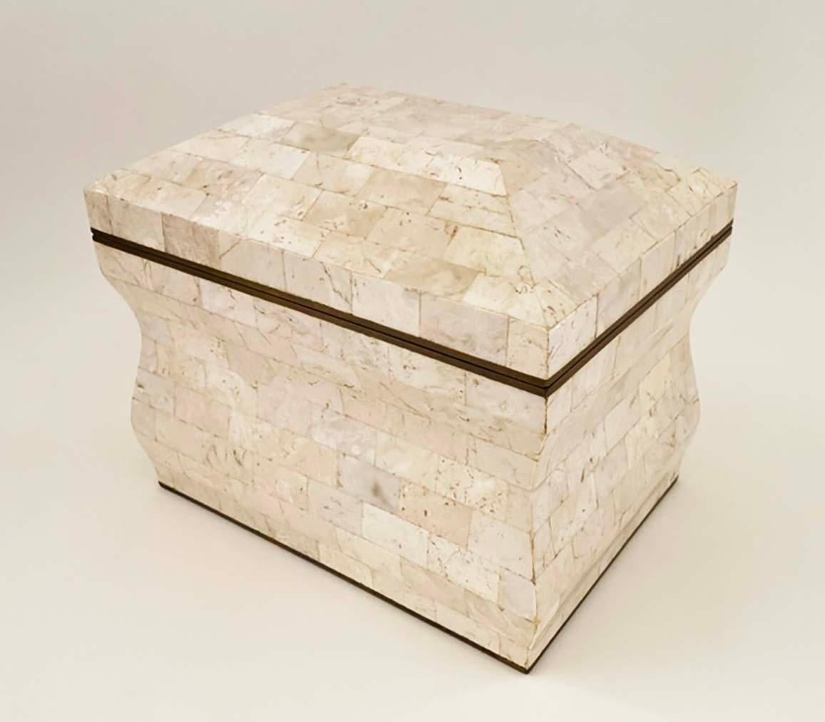 Caja de piedra teselada firmada por Karl Springer con interior de piel de zapa Moderno de mediados de siglo en venta