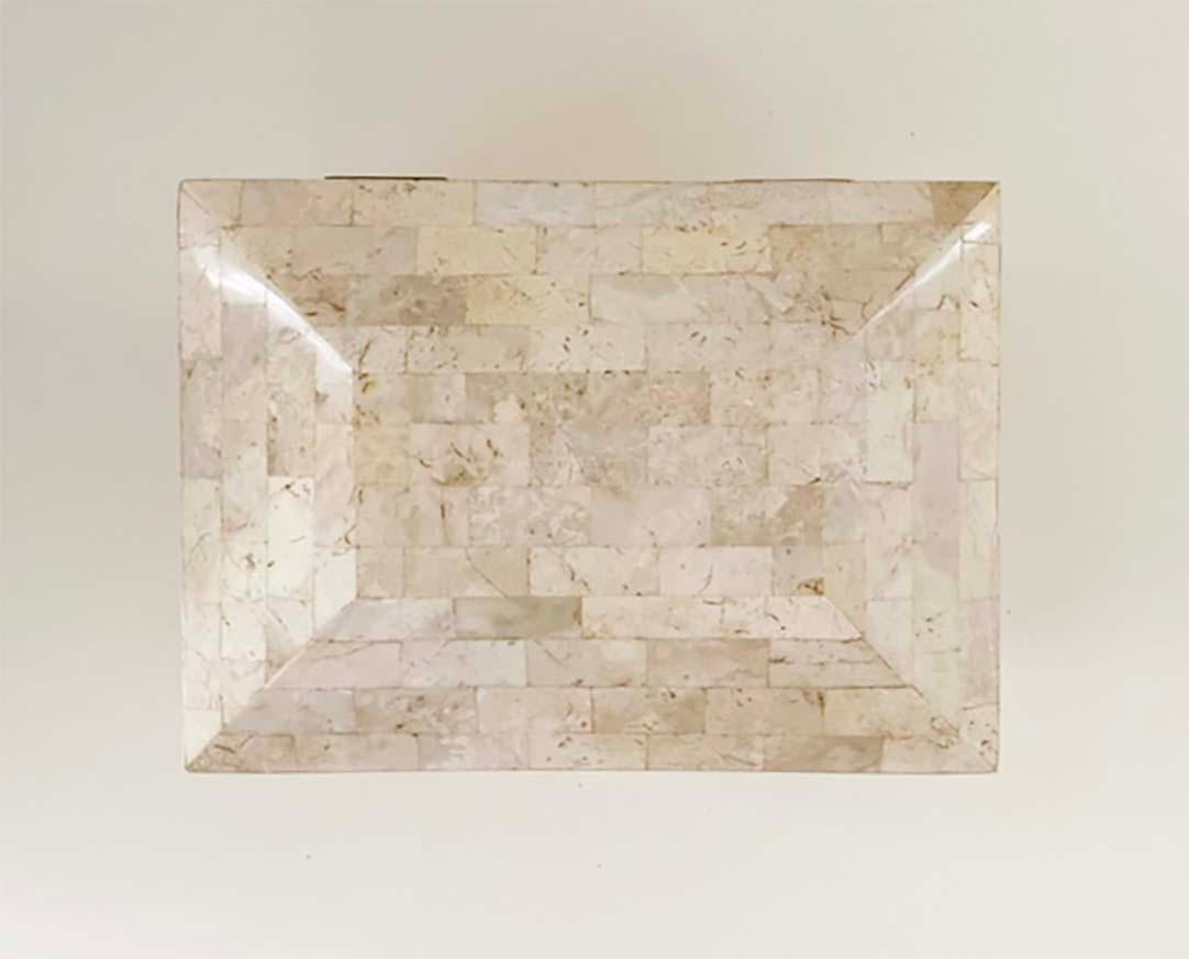 Caja de piedra teselada firmada por Karl Springer con interior de piel de zapa en Bueno estado para la venta en Minneapolis, MN