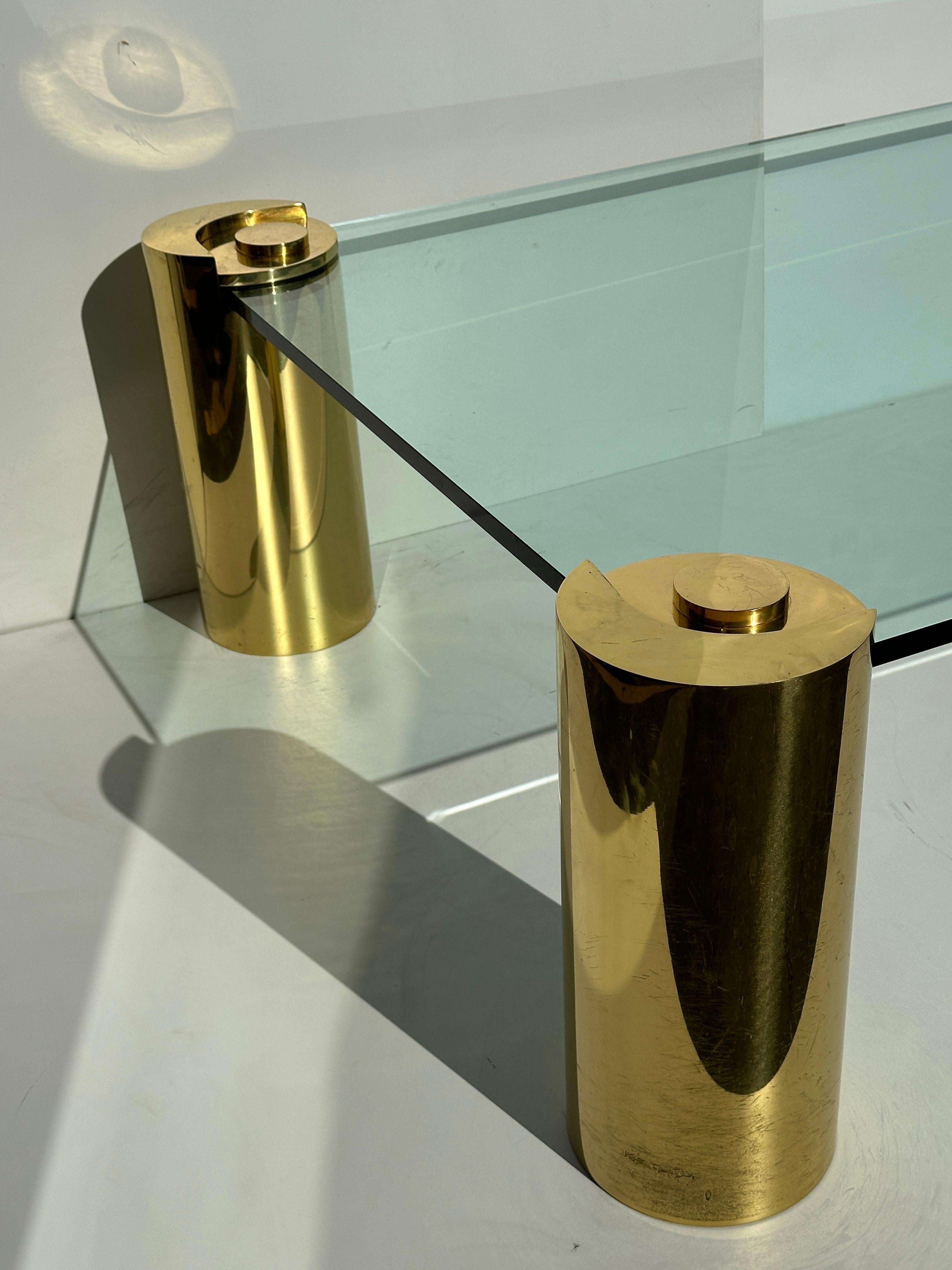 Signed Karl Springer Tubular Brass Coffee Table  In Good Condition For Sale In North Hollywood, CA