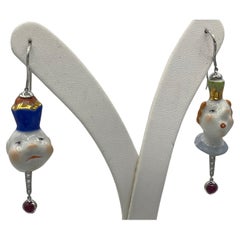 signed Kati Zorn Porzellan hoop earrings 18 k Gold Diamond Ruby