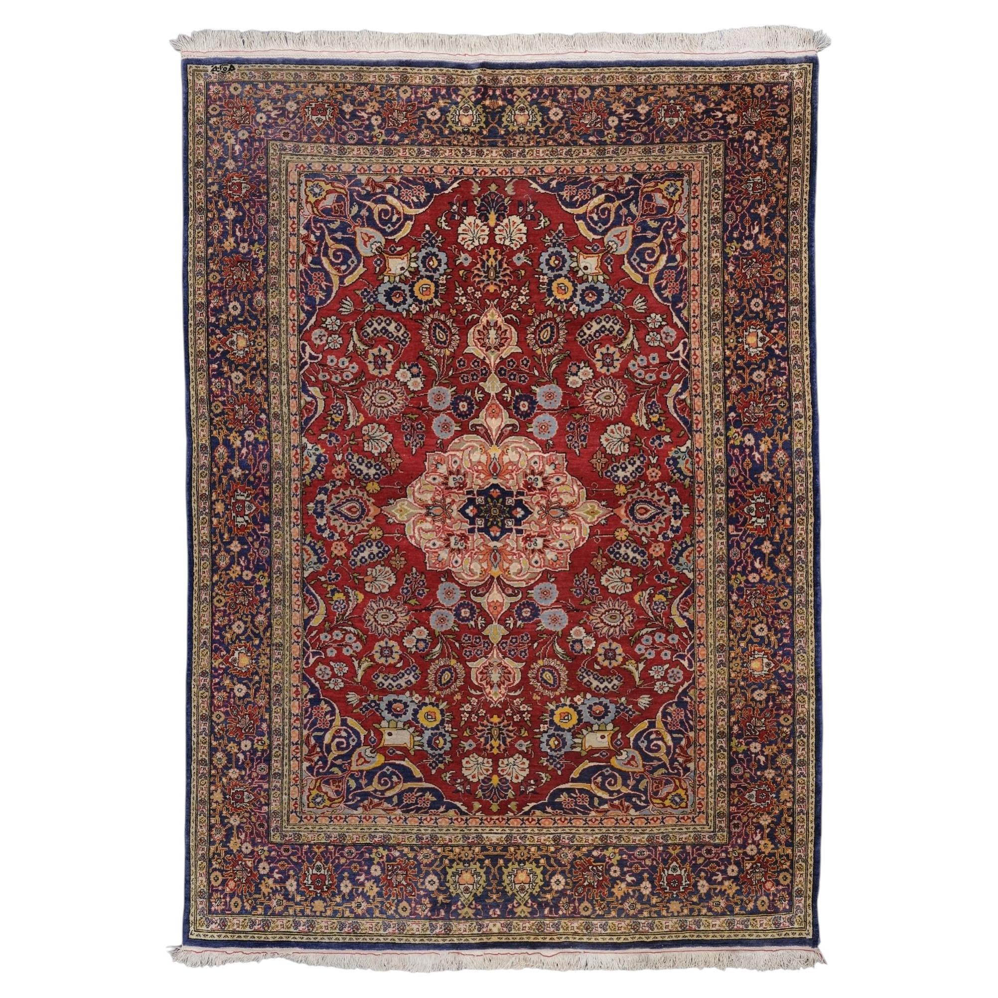 Signed Kayseri Silk Rug - Mid 20th Century