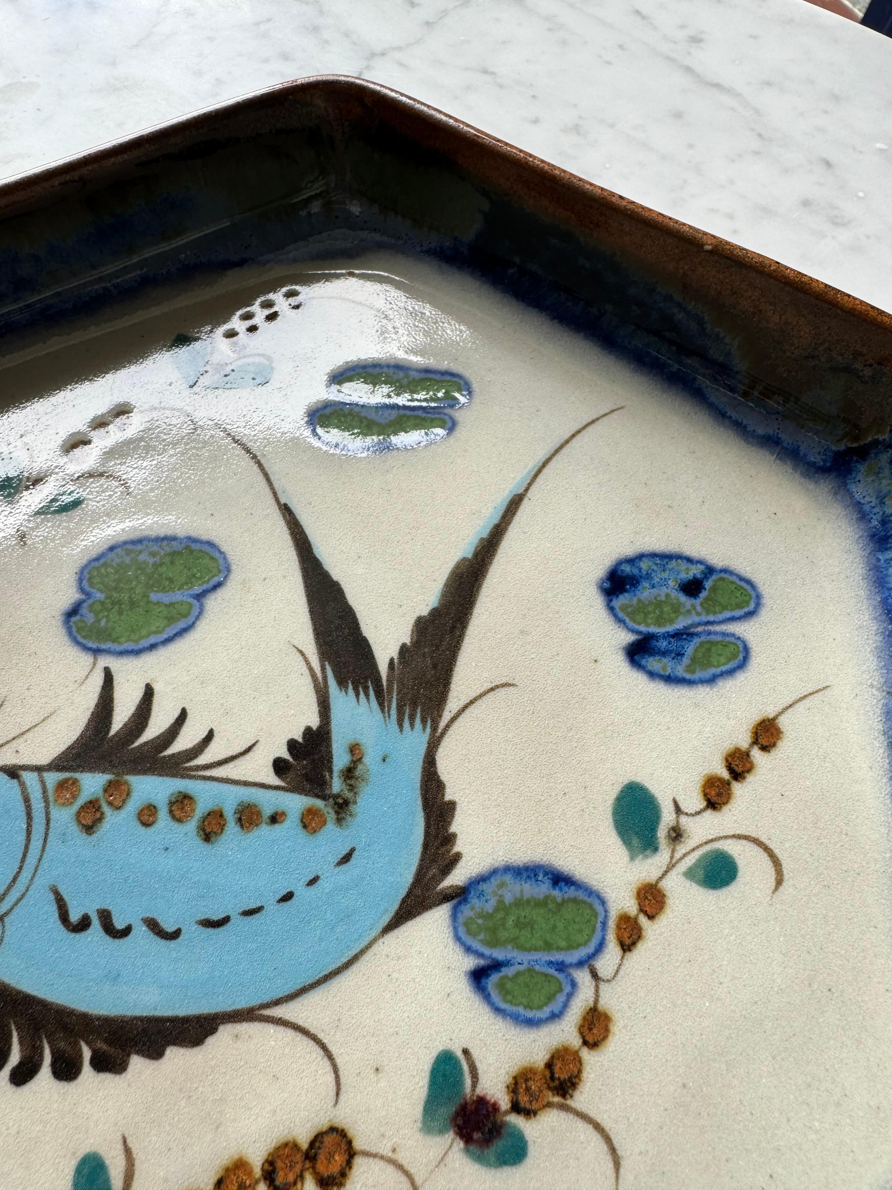 Signed Ken Edwards Hand Painted Stoneware Dish, Mexico 1970s  For Sale 1