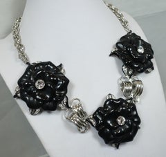 Signed Kenneth J. Lane Black Floral Necklace