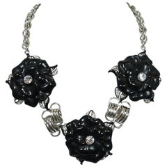 Signed Kenneth J. Lane Black Floral Necklace