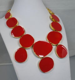 Signed Kenneth J. Lane Red & Faux Gold Necklace