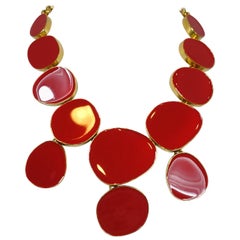 Signed Kenneth J. Lane Red & Faux Gold Necklace