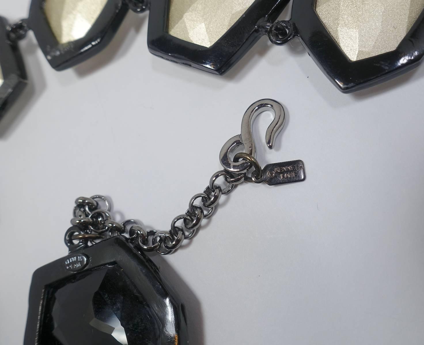 Signed Kenneth Jay Lane Black & Clear “Headlight” Necklace In Excellent Condition In New York, NY