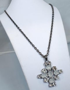 Signed Kenneth Jay Lane KJL Crystal Maltese Cross Pendant Necklace
