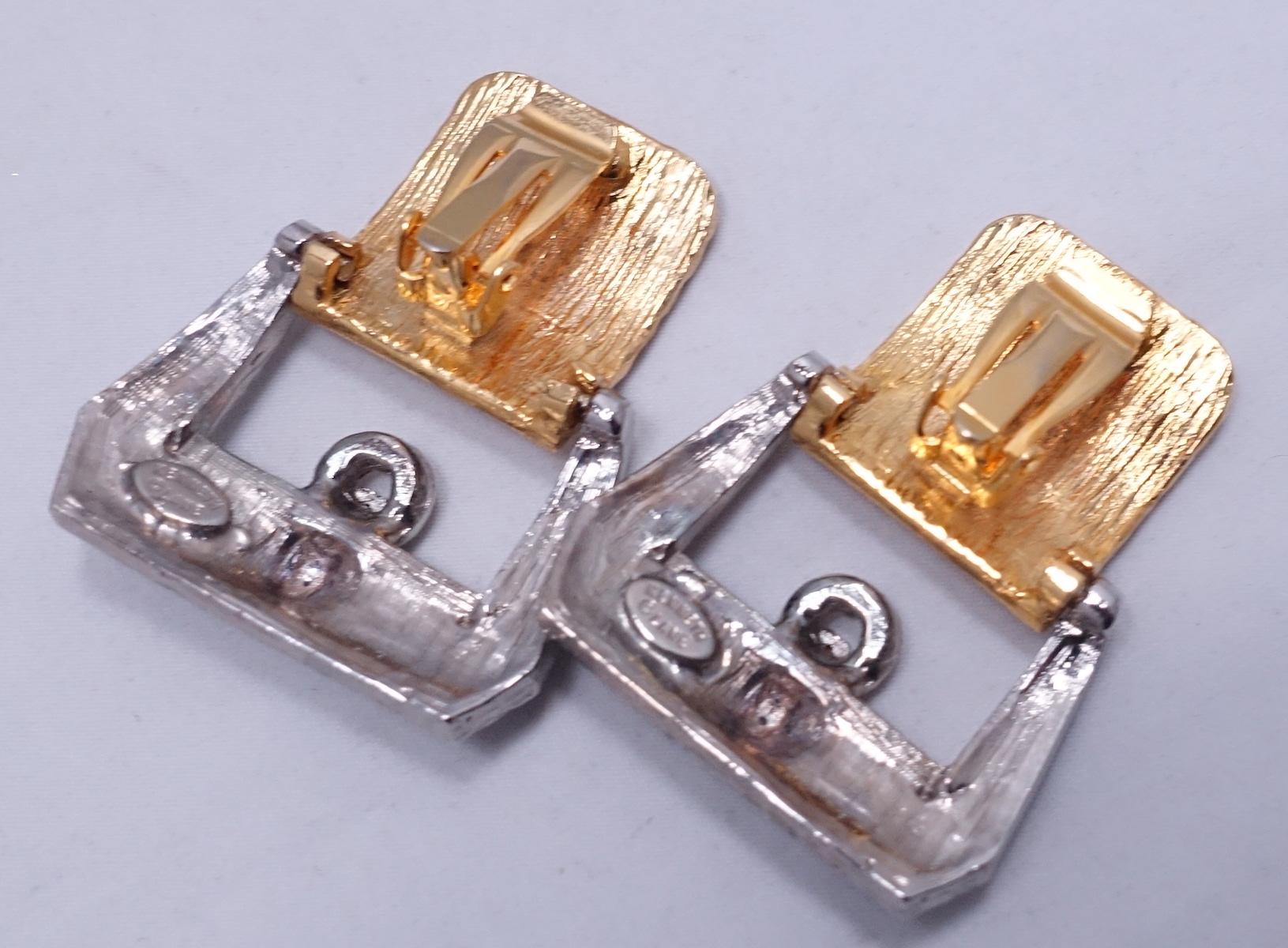 Signed Kenneth Lane Buckle Crystal Earrings In Excellent Condition For Sale In New York, NY