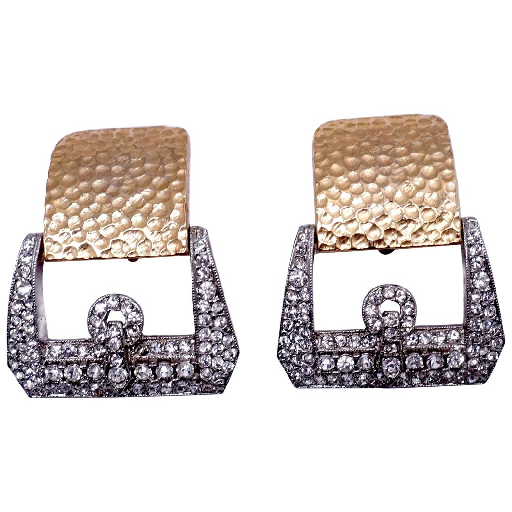 Signed Kenneth Lane Buckle Crystal Earrings For Sale