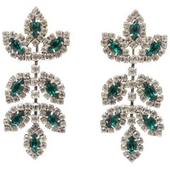 Retro Signed Kenneth Lane Green & Clear Crystal Earrings