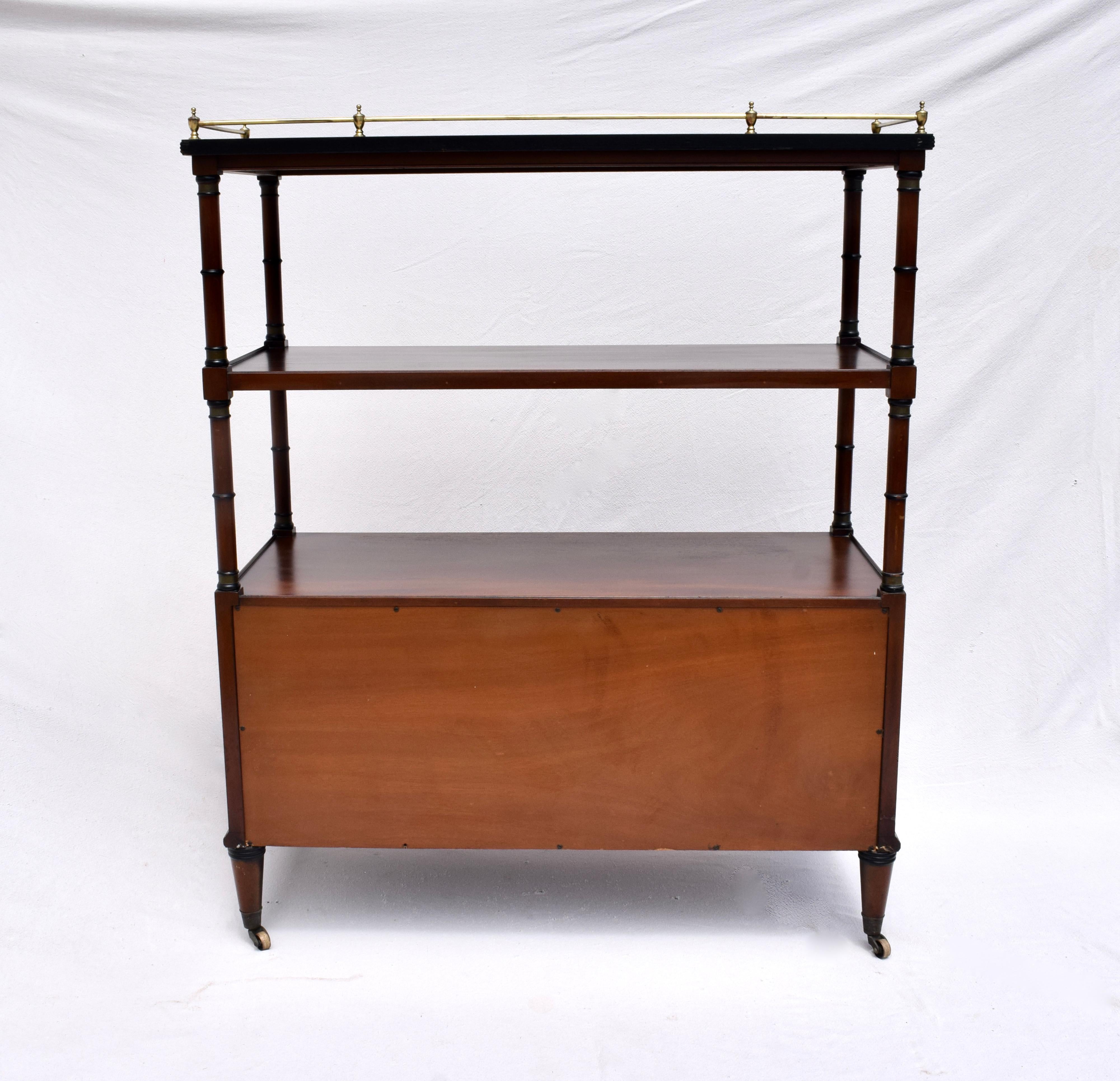 Signed Kittinger Mahogany 2 Drawer Rolling Buffet Server Cart with Brass Gallery 2