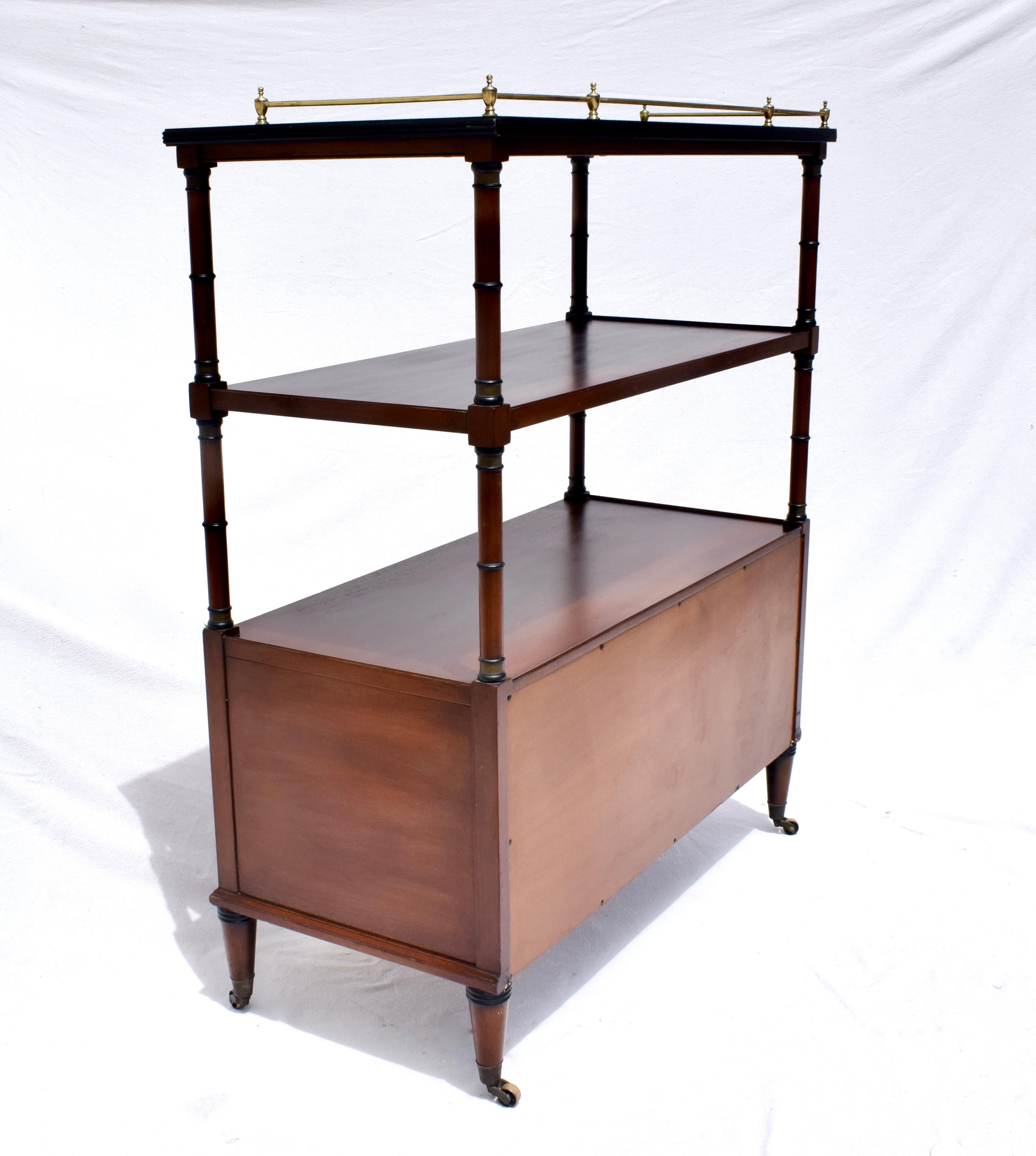 Signed Kittinger Mahogany 2 Drawer Rolling Buffet Server Cart with Brass Gallery 3