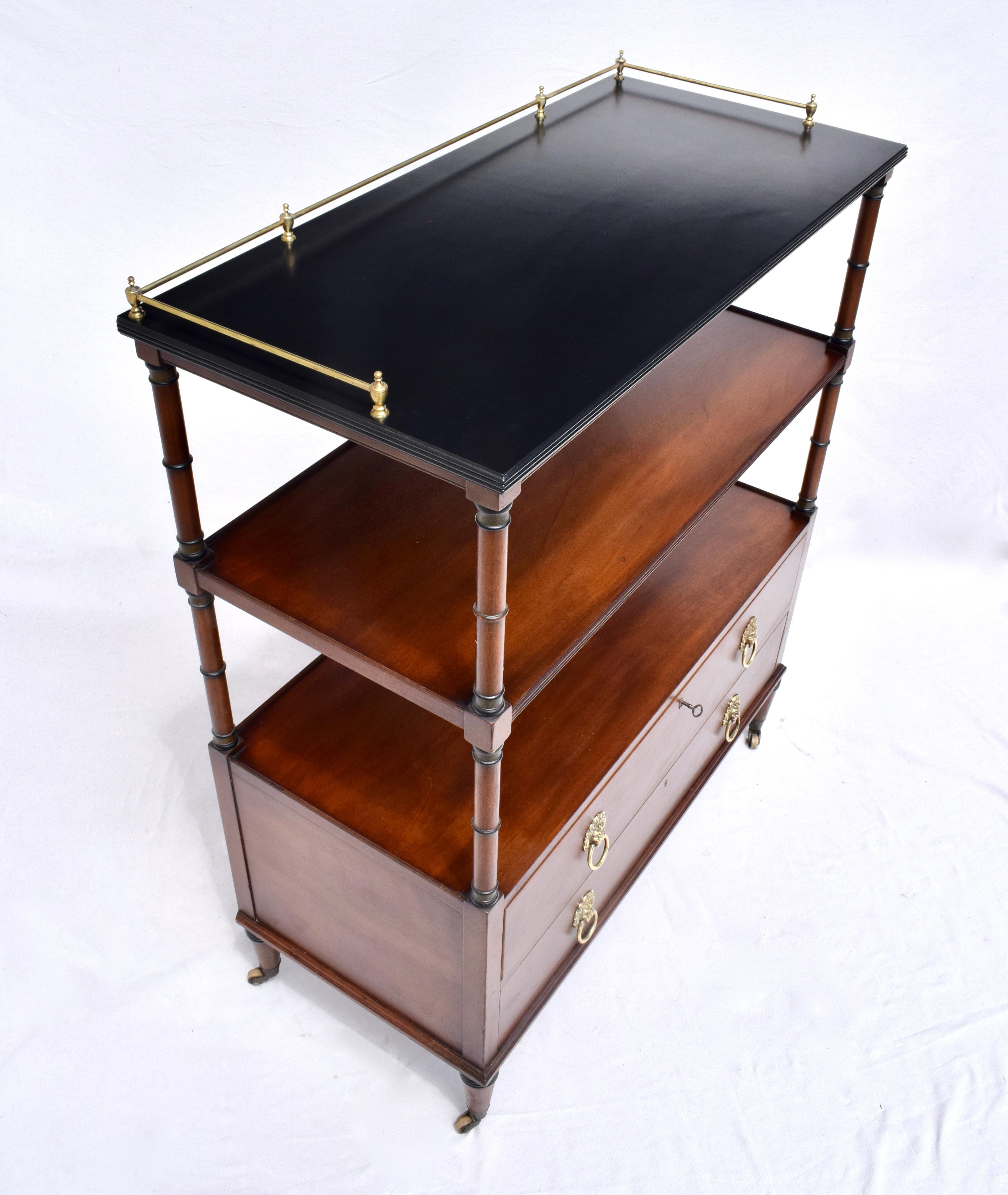 Signed Kittinger Mahogany 2 Drawer Rolling Buffet Server Cart with Brass Gallery 5